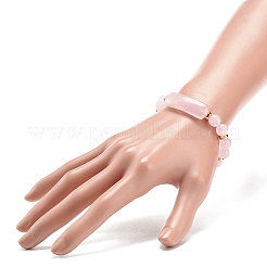 Natural Rose Quartz Rectangle Beaded Stretch Bracelet&nbsp;BJEW-JB08982-03