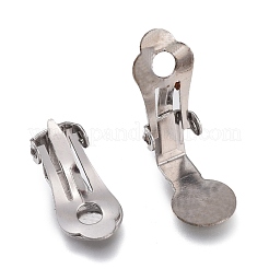 変色しにくい316ステンレススチールのクリップ式イヤリング金具  フラットラウンド  ステンレス鋼色  15.5x9x10mm  穴：3mm&nbsp;STAS-F264-04P