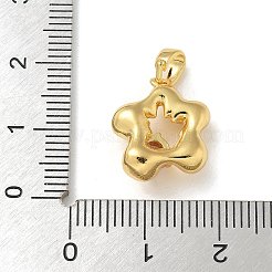 真鍮製マイクロパヴェキュービックジルコニアペンダント  本物の14K金メッキチャーム  花  16x13.5x6.5mm  穴：4x2.5mm&nbsp;KK-U046-12G-02
