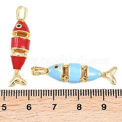 真鍮製マイクロパヴェキュービックジルコニアチャーム  エナメル  魚のチャーム  18KGP本金メッキ  ミックスカラー  29x8x6.5mm  穴：6.5x4mm&nbsp;KK-C250-02A