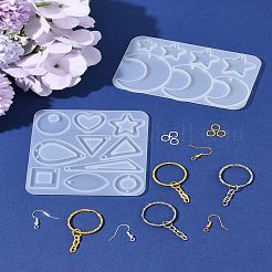 DIYジュエリー作りパーツキット  シリコンペンダントモールドを含む  アイアン製キーリング  真鍮のピアスフックと丸カン  プラチナ·ゴールデン  66x107x5mm&nbsp;DIY-FS0008-43