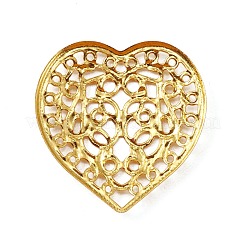 真鍮製フィリグリー透かしコネクター  長持ちメッキ  ハート  ゴールドカラー  21.5x21x1.5mm&nbsp;FIND-TAC0002-036G