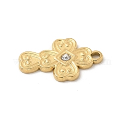 304ステンレススチールラインストーンペンダント  クロス  クローバー  ゴールドカラー  20.5x13x2mm  穴：1.8mm&nbsp;STAS-I322-35G-01