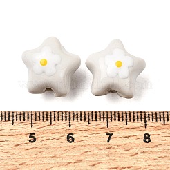手作りの陶器ビーズ  花とスター  手描き  ファミーユは磁器バラ  ホワイト  15.5~16x16~16.5x13~13.5mm  穴：2mm&nbsp;PR-C001-01J