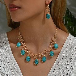 Middle Eastern Synthetic Turquoise & Alloy Oval Pendant Necklace & Earrings Sets for Wedding&nbsp;AL5666