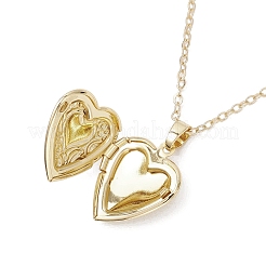 Brass Flower Heart Locket Pendant Cable Chain Necklaces for Women&nbsp;NJEW-JN05235