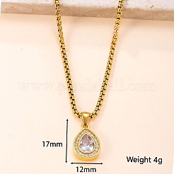 304 Stainless Steel Rhinestone Teardrop Pendant Necklaces for Women&nbsp;WG28393-02