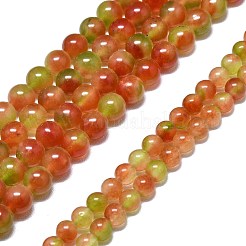 天然石マレーシアジェイドビーズ連売り  染め＆加熱  ラウンド  サンゴ  8~8.5mm  穴：1.2mm  約48個/連  14.96インチ（38cm）&nbsp;G-L645-C01-8mm-25