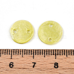 スプレー塗装された天然カピス貝のコネクタチャーム  ディスクリンク  緑黄  11~11.5x0.5~1.5mm  穴：1.2~1.6mm&nbsp;SSHEL-N039-03F