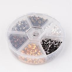 1 Box 6 Colors Antique Bronze & Red Copper & Golden & Silver & Platinum & Black Tube Brass Crimp Beads&nbsp;KK-X0037-NR-B