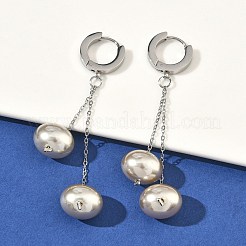 304ステンレススチールフープピアス  オーバル  アクリル模造パール付き  ステンレス鋼色  66x12.5mm&nbsp;EJEW-D350-01P
