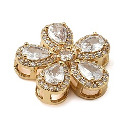 Brass Pave Cubic Zirconia 5-Petal Flower Multi-Strand Links&nbsp;KK-I276-30G-02