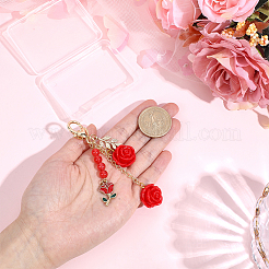 1Pc Valentine's Day Theme Rose Resin & Alloy Enamel Pendant Decoration&nbsp;HJEW-BM0001-68