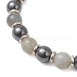 Non-Magnetic Synthetic Hematite & Natural Labradorite Beads Stretch Bracelets for Women Men&nbsp;BJEW-JB13404