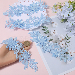 ポリエステル刺繡スパンコールコスチュームアクセサリー  ミシンクラフト装飾  花  ライトシアン  240x85x1.5~3mm&nbsp;DIY-WH20025-014B