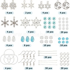 クリスマスの雪の結晶のイヤリング作りキット  ガラスビーズ入り  ガラスパール＆ティアドロップビーズ  真鍮製のリンキングリングとピアスフック  合金ペンダント  空色  178個/箱&nbsp;DIY-SC0022-76