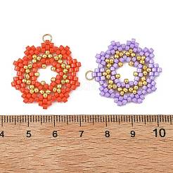 ガラスシードビーズペンダント  花のチャーム  304ステンレススチールオープン丸カン付き  ミックスカラー  27x27x2mm  穴：3mm&nbsp;PALLOY-MZ01411