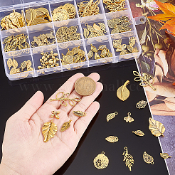 チベットスタイルのペンダント150個、15スタイル  葉  アンティーク黄金  14~38x7~18x1~5mm  穴：1~6mm&nbsp;TIBEP-PH0001-61