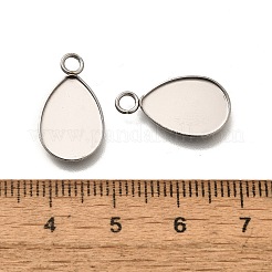 304ステンレススチールペンダントカボションセッティング  ティードロップチャーム  ステンレス鋼色  トレイ：14x9.5mm  18.5x10.5x1mm  穴：2mm&nbsp;STAS-F311-07P