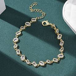 Brass Micro Pave Clear Cubic Zirconia Link Chain Bracelets for Women&nbsp;BJEW-K274-13G