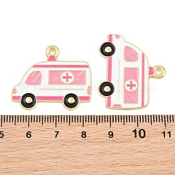 医療テーマ合金エナメルペンダント  救急車チャーム  ゴールドカラー  ピンク  25x30x1mm  穴：2mm&nbsp;AL-CBA2919-03G-03B