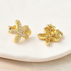 Brass Micro Pave Clear Cubic Zirconia Stud Earrings&nbsp;EJEW-A145-03C-G