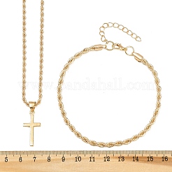 女性用合金クロスペンダントネックレス＆チェーンブレスレットセット  ゴールドカラー  ブレスレット：9.25インチ（23.5cm）&nbsp;SJEW-A002-01G