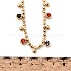 304 Stainless Steel Pave Cubic Zirconia Colorful Round Tassel Ball Chain Bib Necklaces for Women&nbsp;NJEW-D350-01G