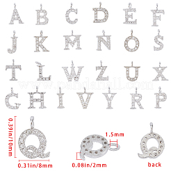 真鍮製マイクロパヴェキュービックジルコニアペンダント  a～zの文字  a～zの文字  9~10x4~10x1.5~2mm  穴：1.5mm  26個/箱&nbsp;ZIRC-SC0001-03P