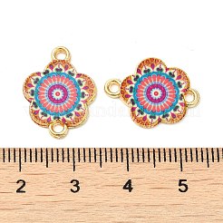 プリント合金エナメルコネクタチャーム  花のリンク  ライトゴールド  鮭色  14x18x1.5mm  穴：1.5mm&nbsp;ENAM-N056-200G