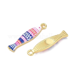 プリントブラスペンダント  縞模様のチャームが付いた魚  ラックめっき  長持ちメッキ  鉛フリー＆カドミウムフリー  18KGP本金メッキ  ミックスカラー  33.5x7.5x3.5mm  穴：2.5mm&nbsp;KK-CBA42CA-03G
