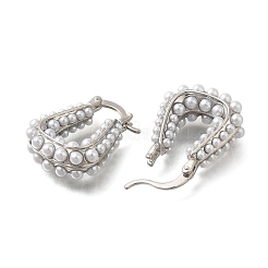 Rack Plating U-Shaped Brass & ABS Imitation Pearl Hoop Earrings&nbsp;EJEW-I310-18P