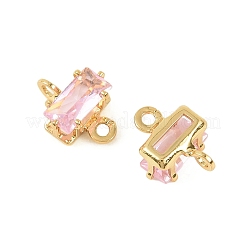Brass Pave Cubic Zirconia Rectangle Connector Charms&nbsp;KK-P347-06G-02