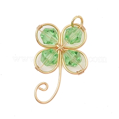 2個のガラスペンダント  銅線と  クローバー  芝生の緑  30x22x6mm  穴：3.5mm  2個/セット&nbsp;PALLOY-JF02959-01