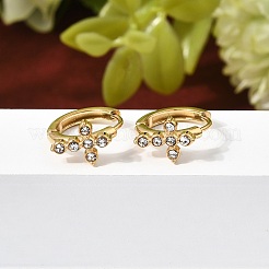 Cross 304 Stainless Steel Rhinestone Hoop Earrings&nbsp;EJEW-P344-05G