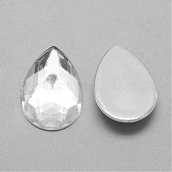 アクリルラインストーンフラットバックカボション  多面カット  底面銀メッキ  ティアドロップ  透明  25x18x5mm&nbsp;GACR-Q010-18x25-16