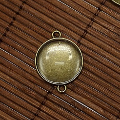 20mmフラットラウンドDIYの合金フォトコネクタ作りのためのクリアドーム型のガラスカボションカバー  鉛フリーとニッケルフリー  アンティークブロンズ  コネクタのセッティング：22x29x2.5ミリ  トレイ：20mm  穴：2mm&nbsp;DIY-X0107-AB-FF