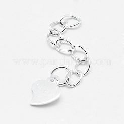 925スターリングシルバーエクステンダーチェーン  ハートチャーム付き  銀  39~41mm  ハート：7x5x0.5mm&nbsp;STER-F032-10S