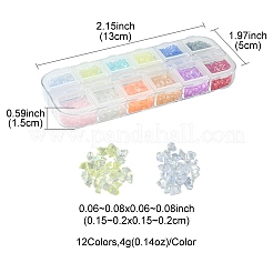 48g 12色透明電気めっき粉砕ガラス工芸品  ABカラーメッキ  不規則なガラスチップ  ネイルアート用 diy 花瓶フィラー  ミックスカラー  1.5~2x1.5~2mm  約4g /カラー&nbsp;GLAA-FS0001-65