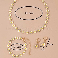 Daisy Alloy Enamel Link Chain Necklaces & Link Bracelets & Hoop Earrings Sets&nbsp;FS-WGB8665-01