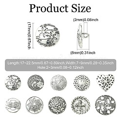 50種類のスタイルの合金シャンクボタン10個  混合図形  アンティークシルバー  17~22.5x7~9mm  穴：2~3mm  5個/スタイル&nbsp;BUTT-CJ0001-09