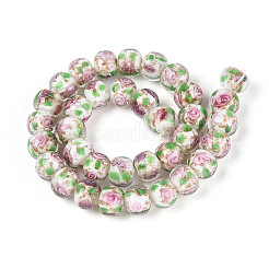 手作りのランプワークの内側の花のロンデルビーズ連売り  金粉付き  薄緑  8~10x10~11mm  穴：0.9~1.4mm  約35個/連  10.83~11.42''（27.5~29センチメートル）&nbsp;LAMP-T022-24K
