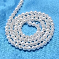 ラウンドシェルパールビーズ連売り  ホワイト  3mm  穴：0.5mm  約122個/連  15.74インチ&nbsp;X-BSHE-L011-3mm-A013