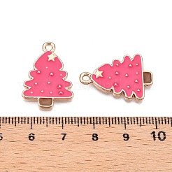 クリスマステーマラックメッキ合金エナメルペンダント  カドミウムフリー＆鉛フリー  ライトゴールド  クリスマスツリーの魅力  サクランボ色  24.5x16.5x2mm  穴：1.8mm&nbsp;ENAM-T021-17KCG