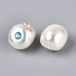 ABSプラスチックパール調ビーズ  天然石風  ナゲット  ラインストーン付き  乳白色  14~15x13x12.5mm  穴：2mm&nbsp;SACR-T017-77A
