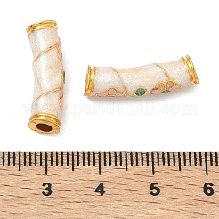 合金エナメルビーズ  花の曲がったチューブビーズ  ゴールドカラー  ホワイト  22x6mm  穴：3mm&nbsp;ENAM-B037-12G-01