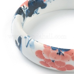 ファッションレディースプリント磁器バングル  花柄  ブルー  内径：2-3/8インチ（5.9cm）&nbsp;BJEW-J184-02