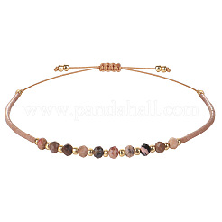 2mm Faceted Natural Rhodonite Beaded Braided Adjustable Bracelets for Women&nbsp;PF2854-3