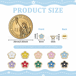 150個10色1穴亜鉛合金エナメルシャンクボタン  花  ミックスカラー  6x6x3.5mm  穴：1mm  15個/カラー&nbsp;BUTT-FG0001-60