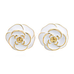 スプレー塗装真鍮スタッドピアスパーツ  ニッケルフリー  花  片穴パーツ用  18KGP本金メッキ  14.5x14.5mm  ピン：0.7mm&nbsp;KK-N233-396